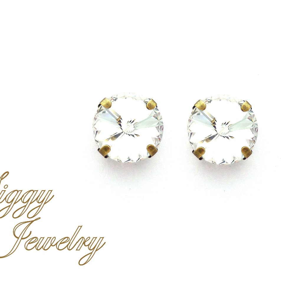 Swarovski Crystal Rivoli Stud Earrings, 12mm Clear Crystals, Assorted Finishes